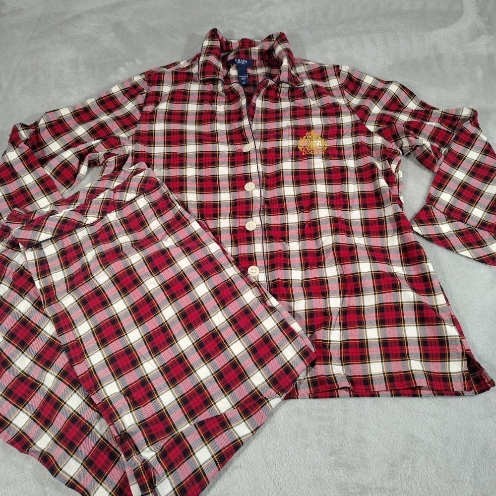 Chaps Pajama Set Size XL Women Red Tartan Plaid Long‎ Sleeve Christmas Pajamas